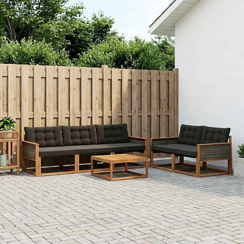 Outdoor-Sofagarnitur mit Kissen 6 pcs Natürlich und Schwarz