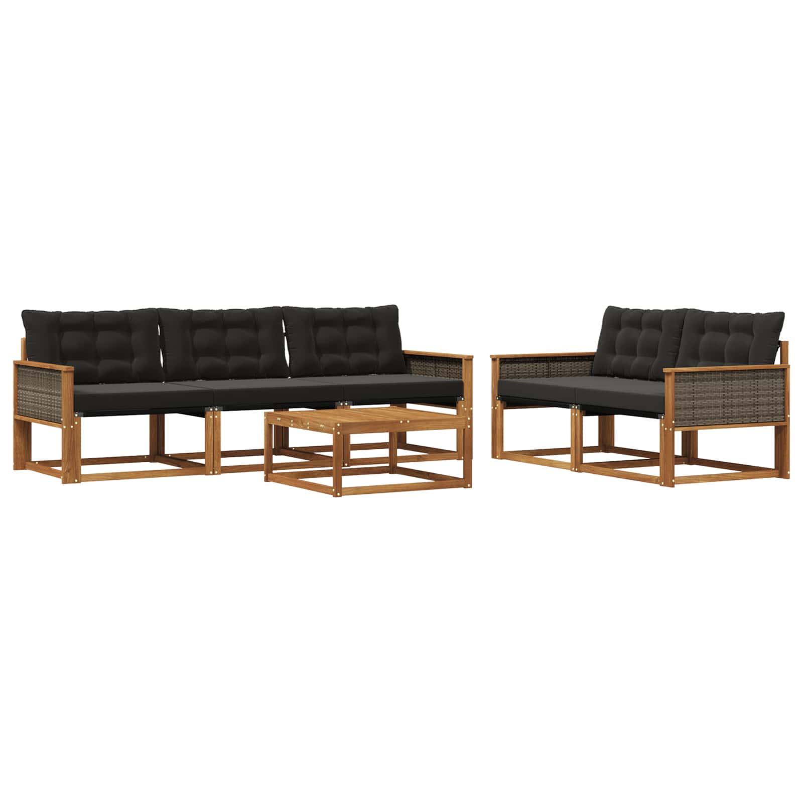 Outdoor-Sofagarnitur mit Kissen 6 pcs Natürlich und Schwarz