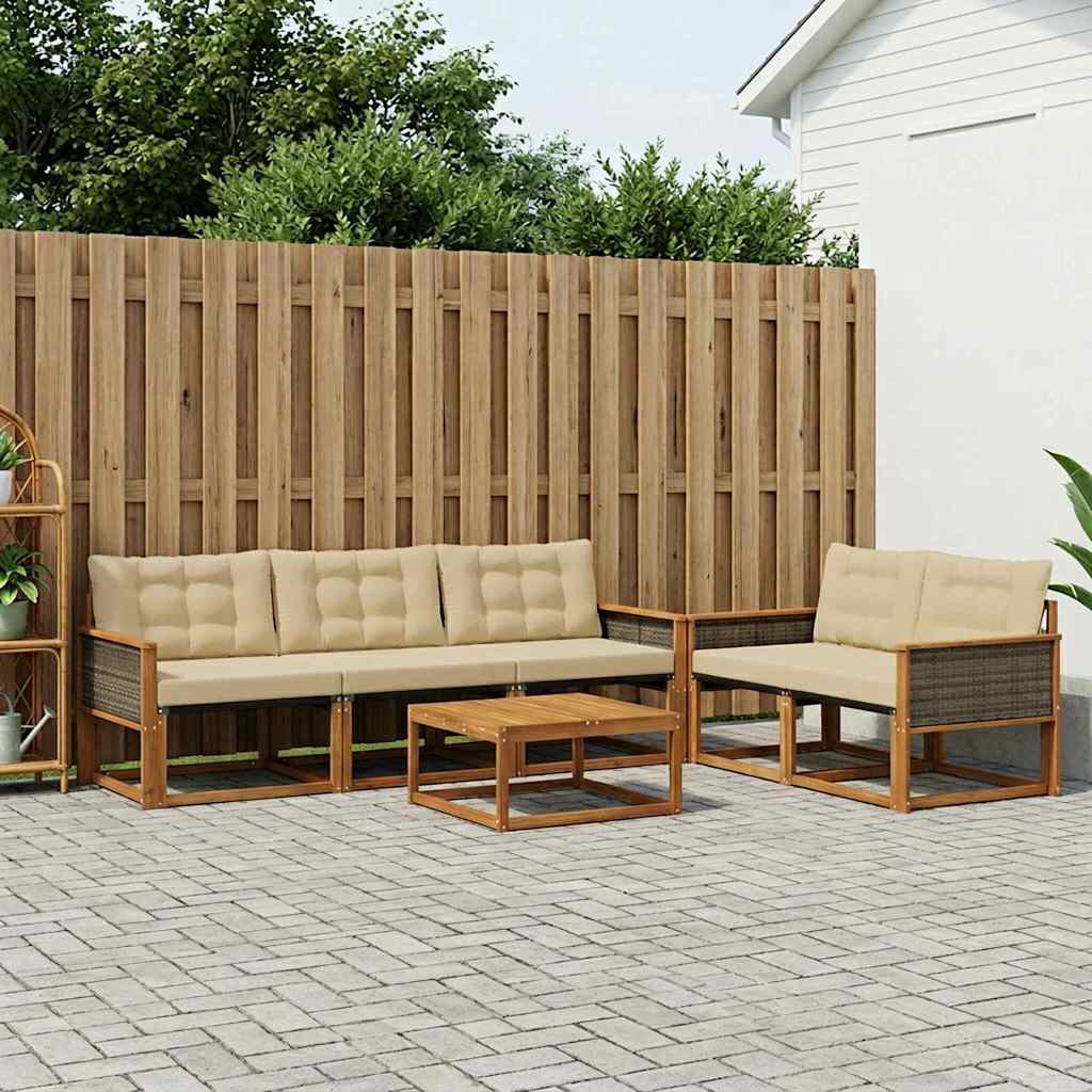 Outdoor-Sofagarnitur mit Kissen 6 pcs Natur und Beige