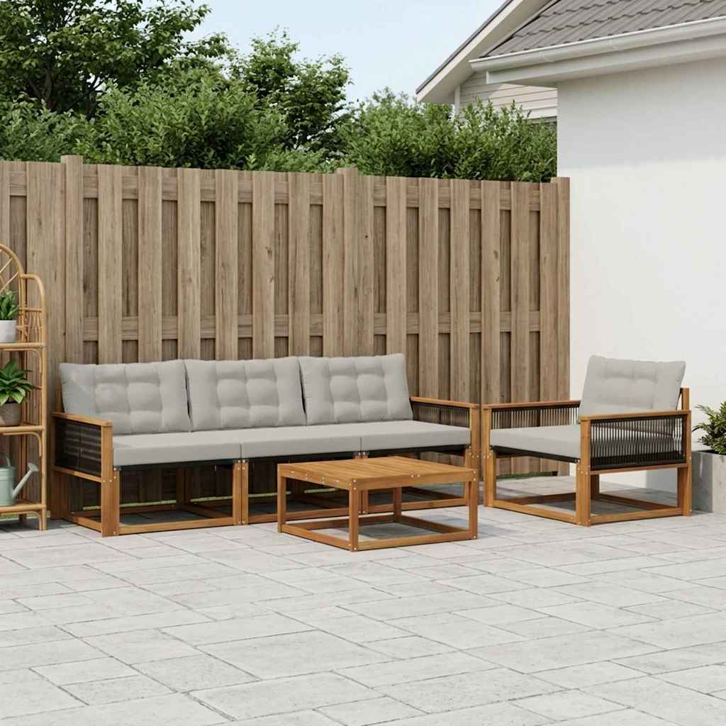 Outdoor-Sofagarnitur mit Kissen 6 pcs Natürlich und Hellgrau