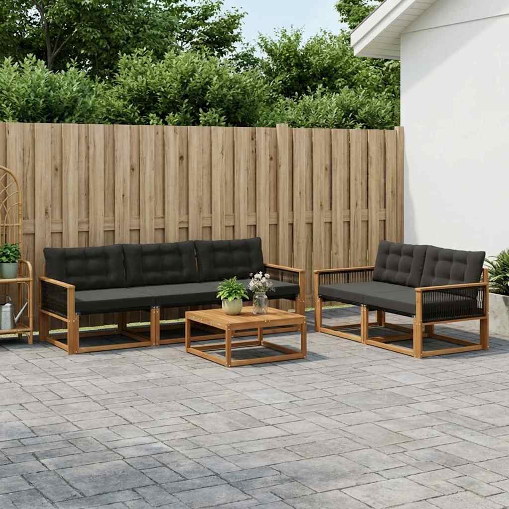 Outdoor-Sofagarnitur mit Kissen 6 pcs Natürlich und Schwarz