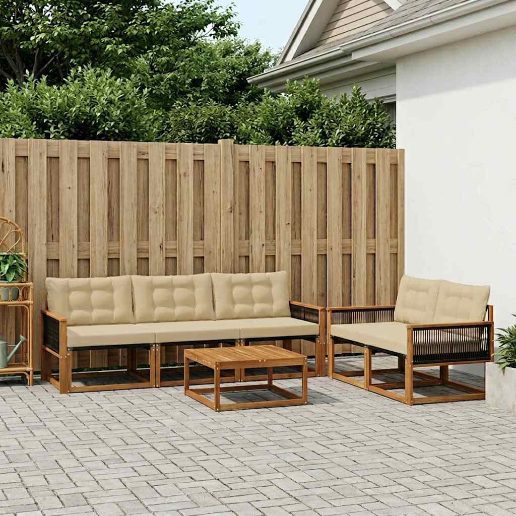 Outdoor-Sofagarnitur mit Kissen 6 pcs Natur und Beige