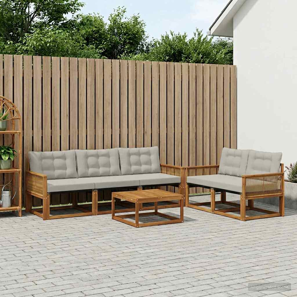 Outdoor-Sofagarnitur mit Kissen 6 pcs Natürlich und Hellgrau