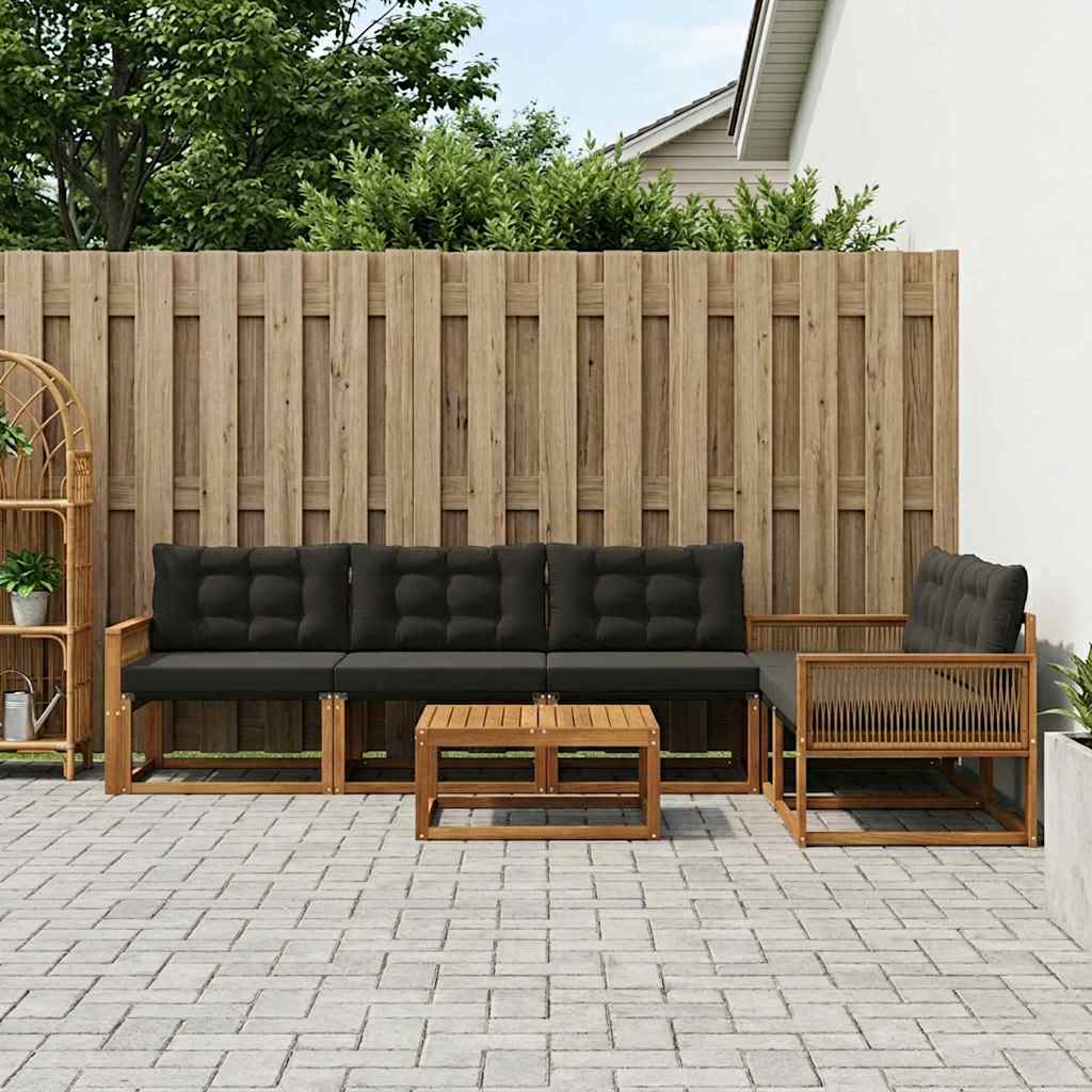 Outdoor-Sofagarnitur mit Kissen 6 pcs Natürlich und Schwarz