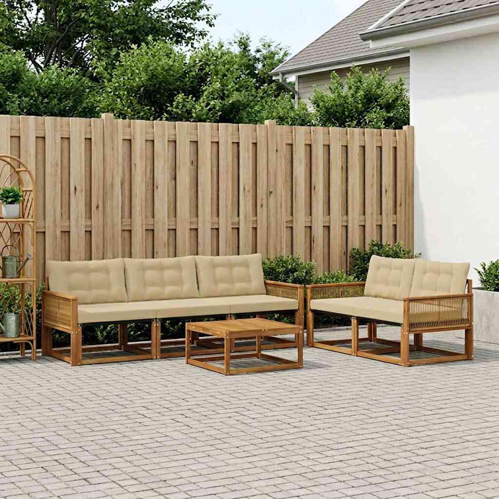 Outdoor-Sofagarnitur mit Kissen 6 pcs Natur und Beige