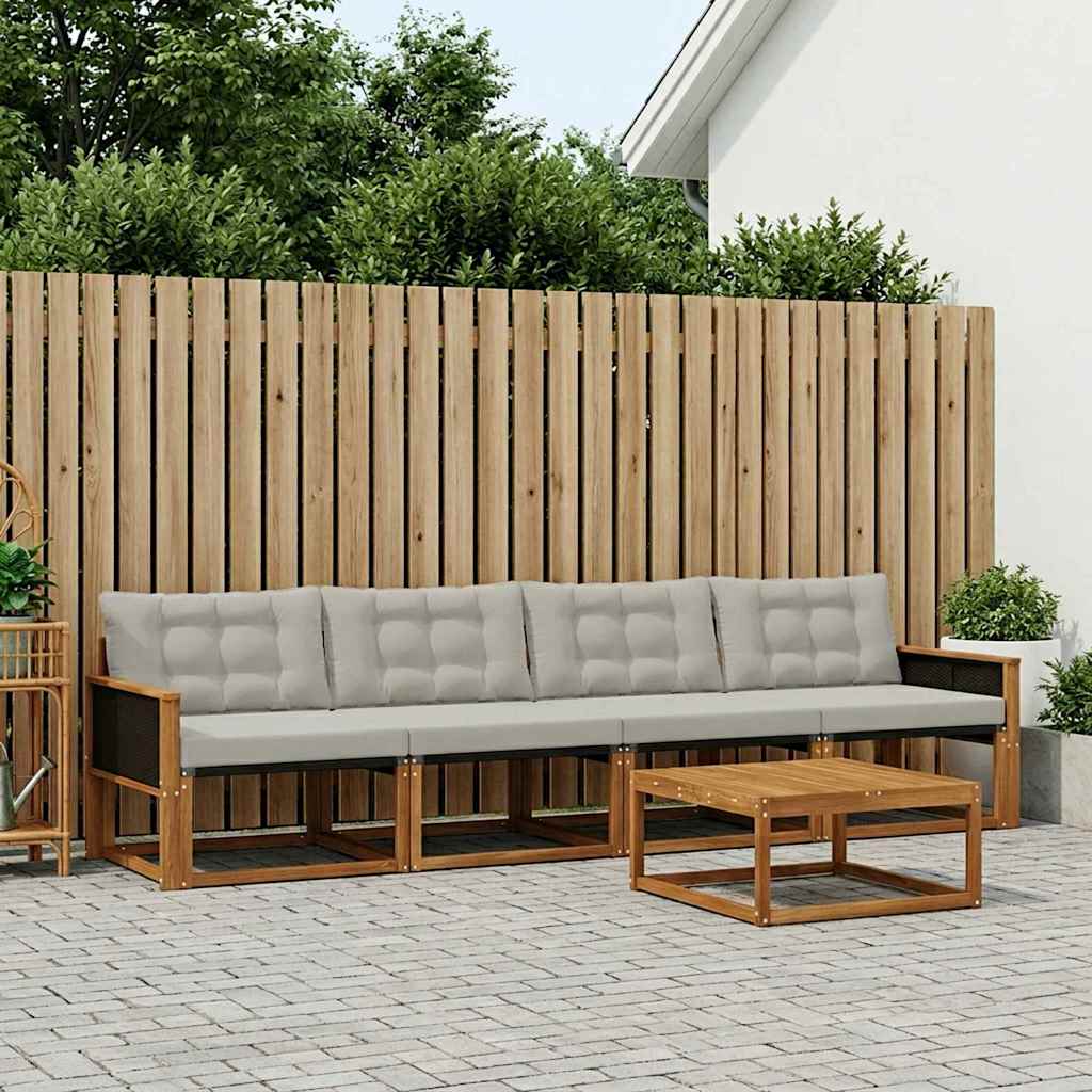 Outdoor-Sofagarnitur mit Kissen 7 pcs Natürlich und Hellgrau