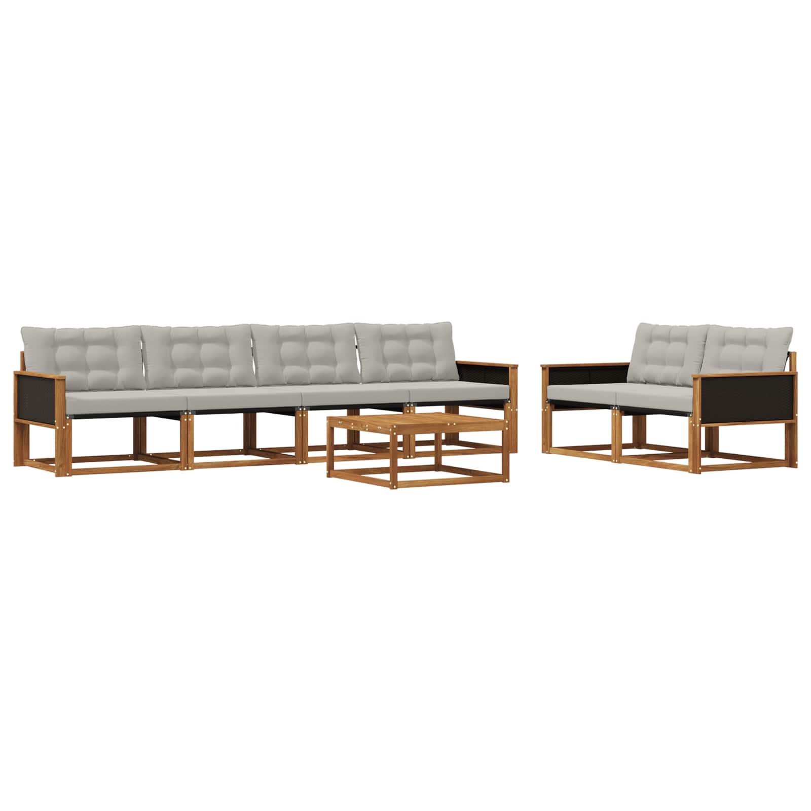 Outdoor-Sofagarnitur mit Kissen 7 pcs Natürlich und Hellgrau