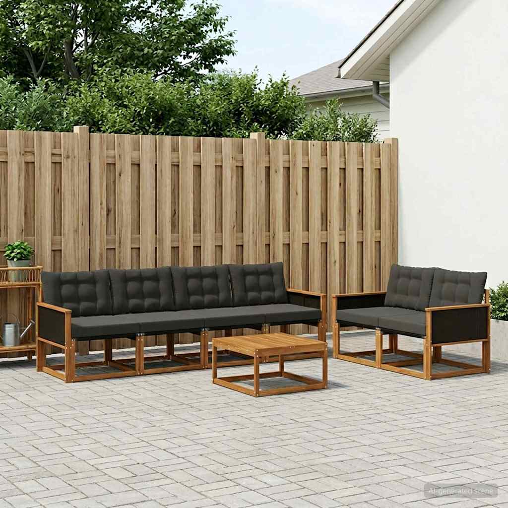 Outdoor-Sofagarnitur mit Kissen 7 pcs Natürlich und Schwarz