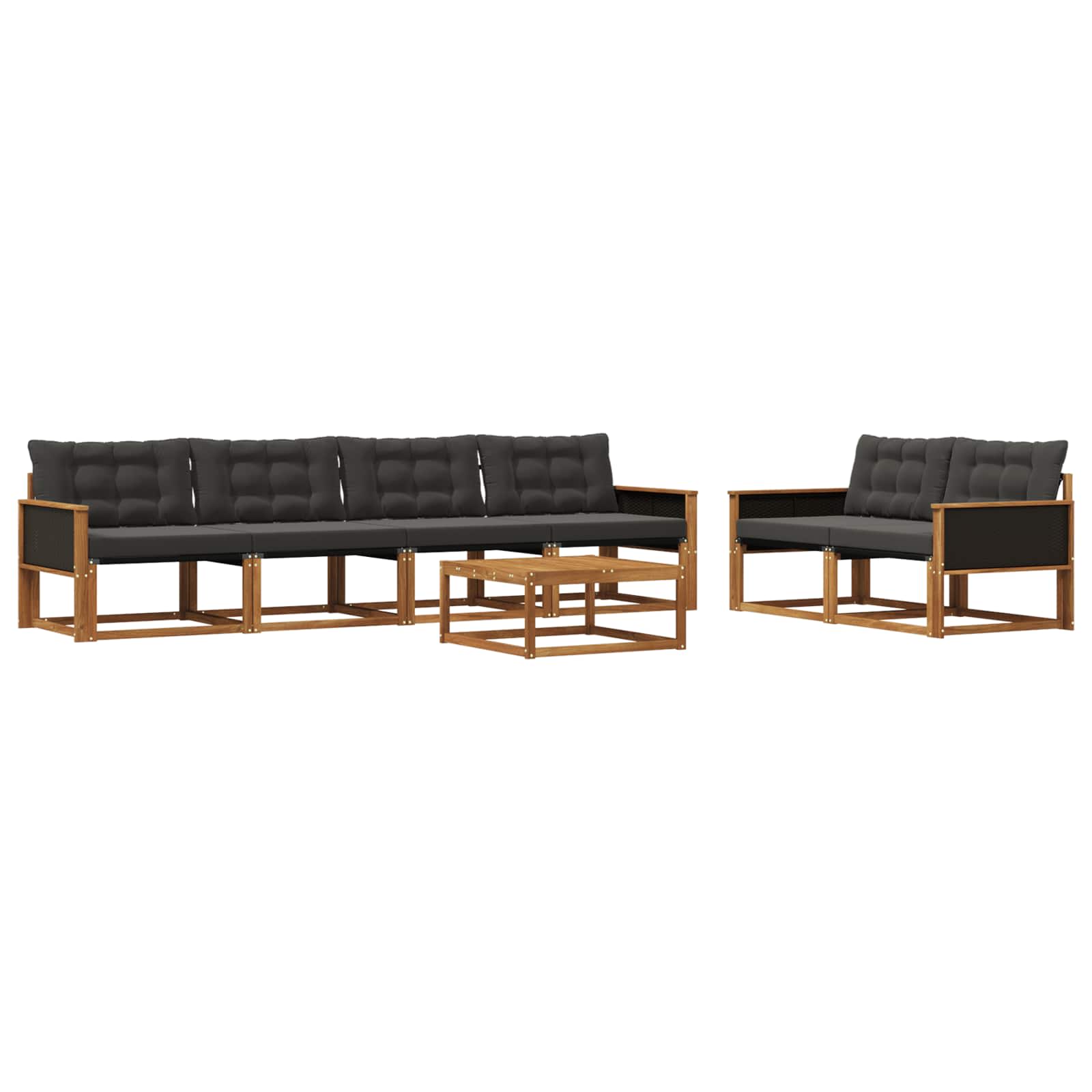 Outdoor-Sofagarnitur mit Kissen 7 pcs Natürlich und Schwarz
