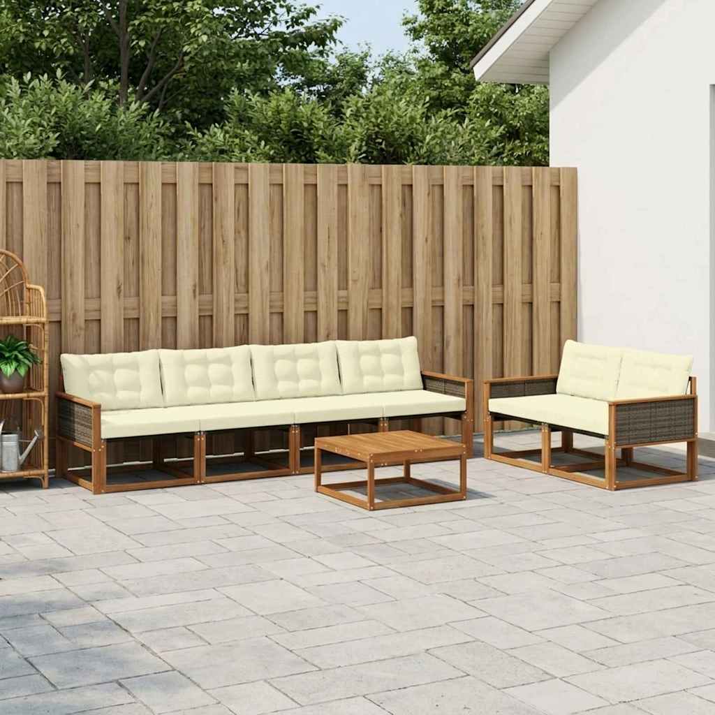 Outdoor-Sofagarnitur mit Kissen 7 pcs Natur und Creme