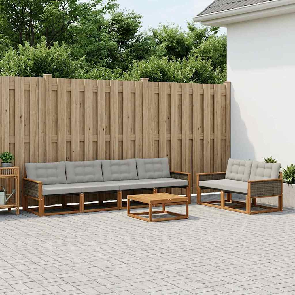 Outdoor-Sofagarnitur mit Kissen 7 pcs Natürlich und Hellgrau
