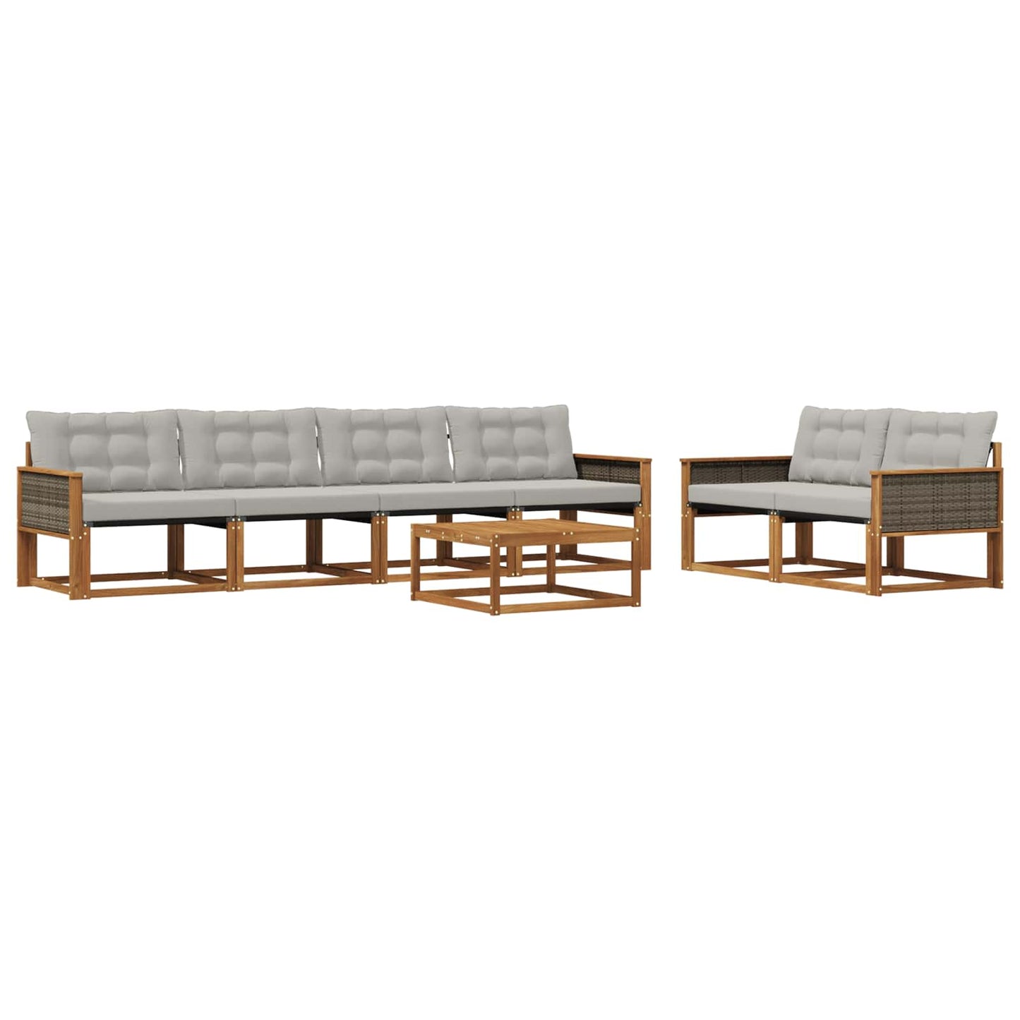 Outdoor-Sofagarnitur mit Kissen 7 pcs Natürlich und Hellgrau