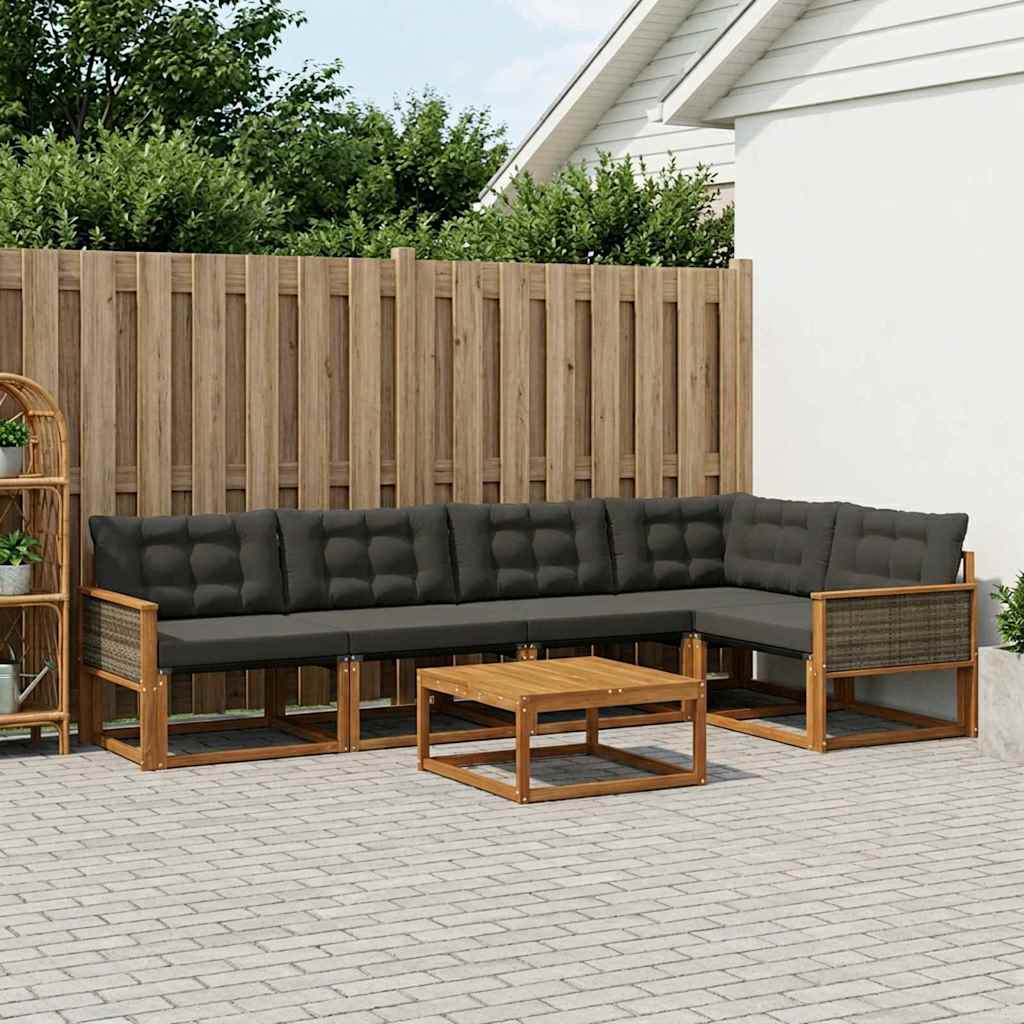 Outdoor-Sofagarnitur mit Kissen 7 pcs Natürlich und Schwarz