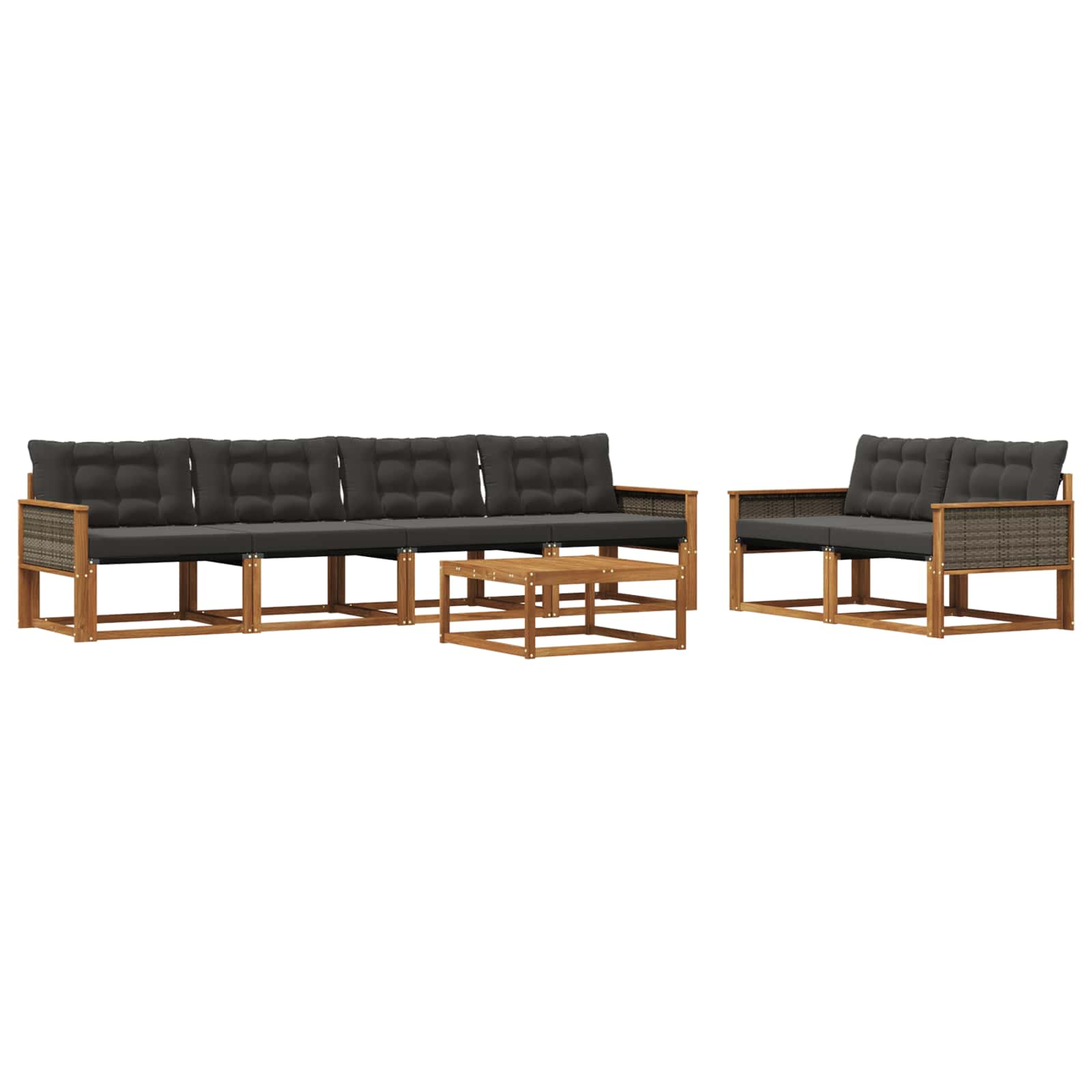 Outdoor-Sofagarnitur mit Kissen 7 pcs Natürlich und Schwarz