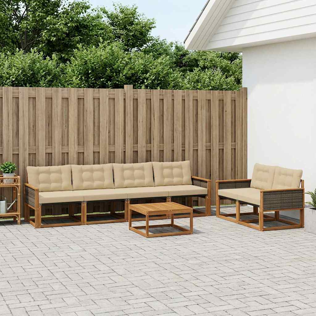 Outdoor-Sofagarnitur mit Kissen 7 pcs Natur und Beige
