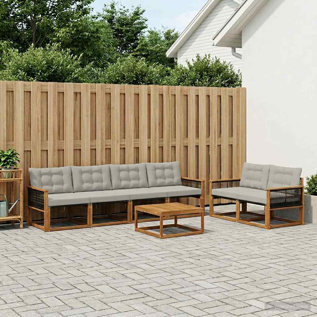 Outdoor-Sofagarnitur mit Kissen 7 pcs Natürlich und Hellgrau