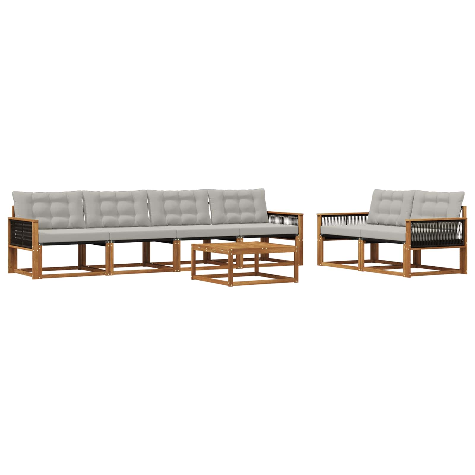 Outdoor-Sofagarnitur mit Kissen 7 pcs Natürlich und Hellgrau