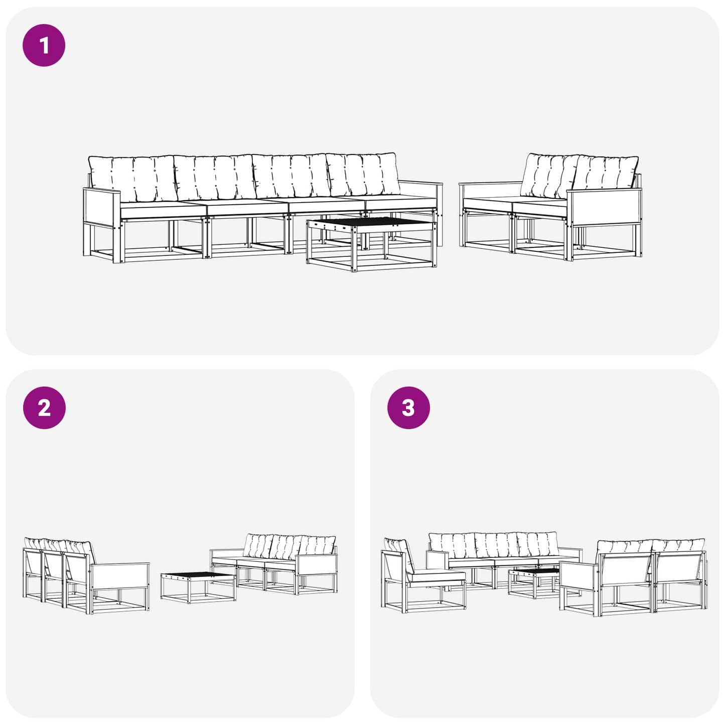 Outdoor-Sofagarnitur mit Kissen 7 pcs Natürlich und Hellgrau