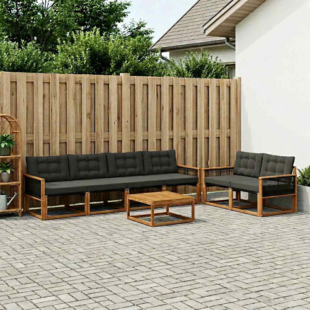 Outdoor-Sofagarnitur mit Kissen 7 pcs Natürlich und Schwarz