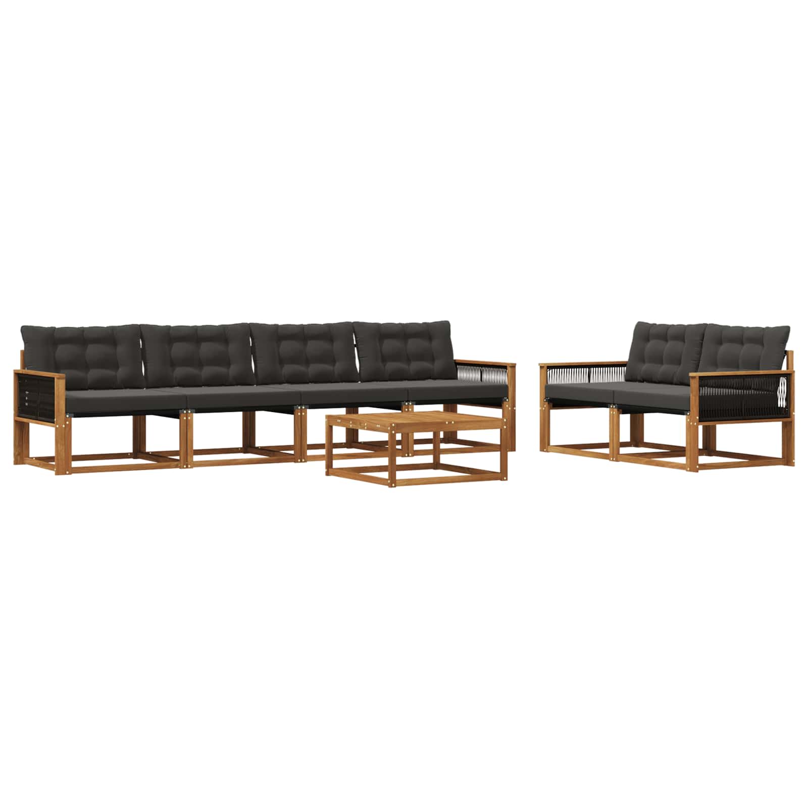 Outdoor-Sofagarnitur mit Kissen 7 pcs Natürlich und Schwarz