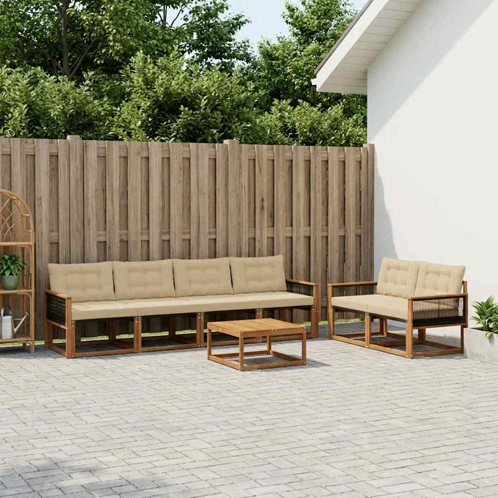 Outdoor-Sofagarnitur mit Kissen 7 pcs Natur und Beige