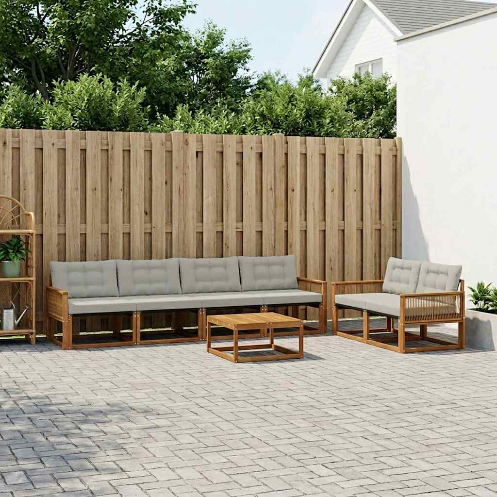 Outdoor-Sofagarnitur mit Kissen 7 pcs Natürlich und Hellgrau