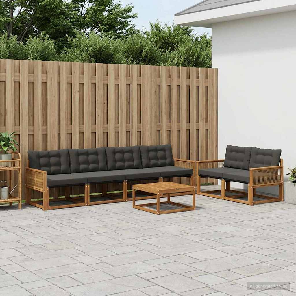 Outdoor-Sofagarnitur mit Kissen 7 pcs Natürlich und Schwarz