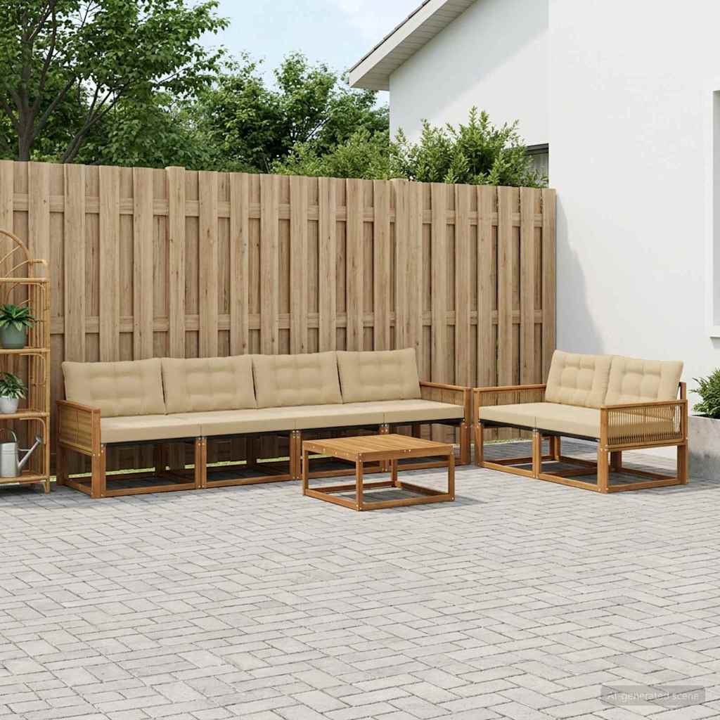 Outdoor-Sofagarnitur mit Kissen 7 pcs Natur und Beige