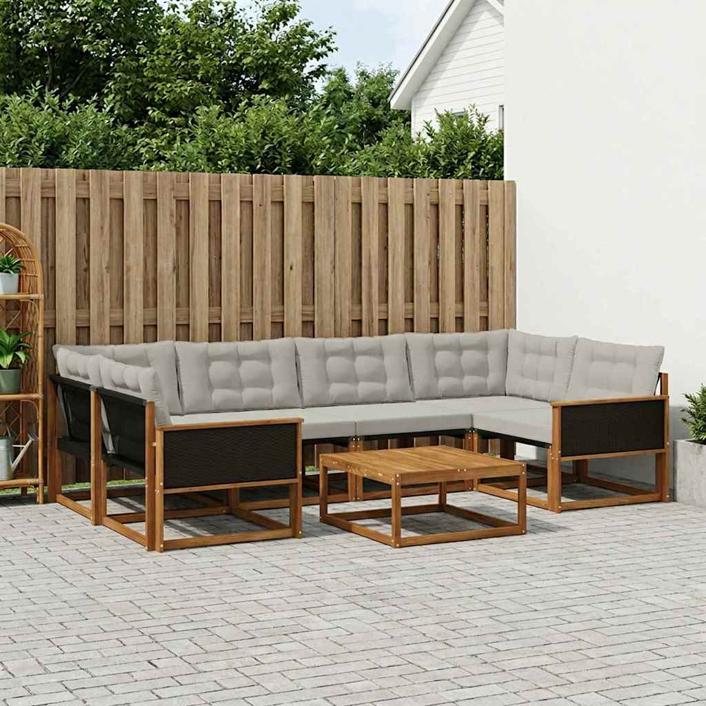 Outdoor-Sofagarnitur mit Kissen 7 pcs Natürlich und Hellgrau