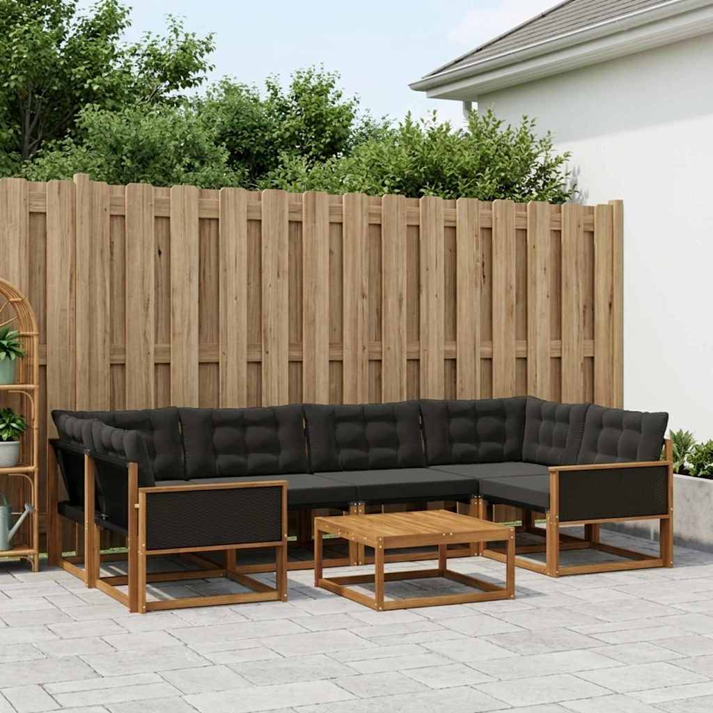 Outdoor-Sofagarnitur mit Kissen 7 pcs Natürlich und Schwarz