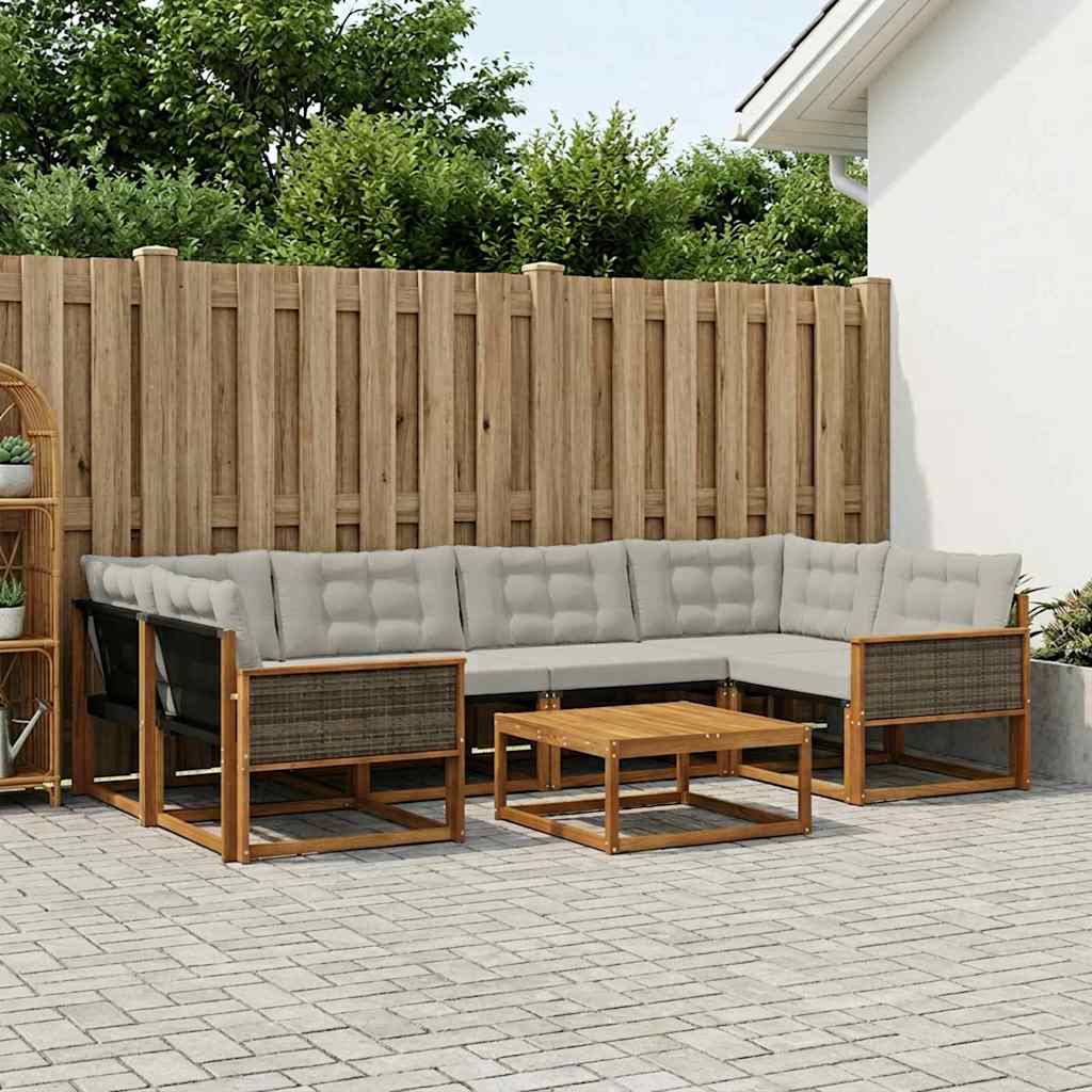 Outdoor-Sofagarnitur mit Kissen 7 pcs Natürlich und Hellgrau