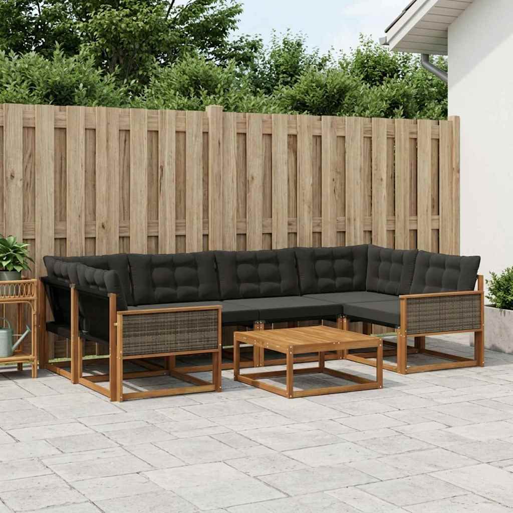 Outdoor-Sofagarnitur mit Kissen 7 pcs Natürlich und Schwarz