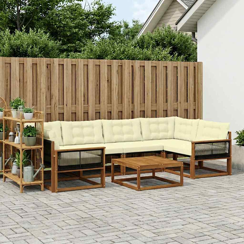 Outdoor-Sofagarnitur mit Kissen 7 pcs Natur und Creme