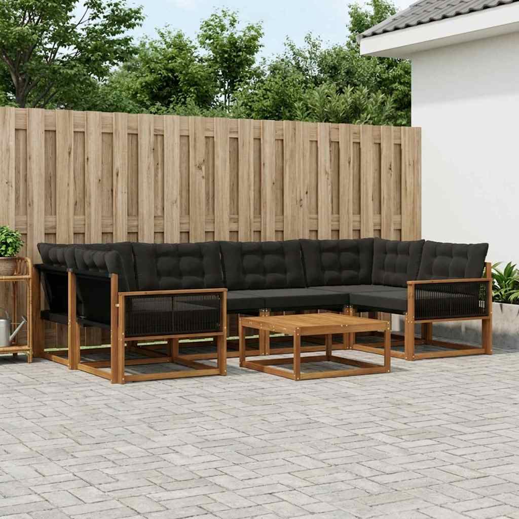 Outdoor-Sofagarnitur mit Kissen 7 pcs Natürlich und Schwarz