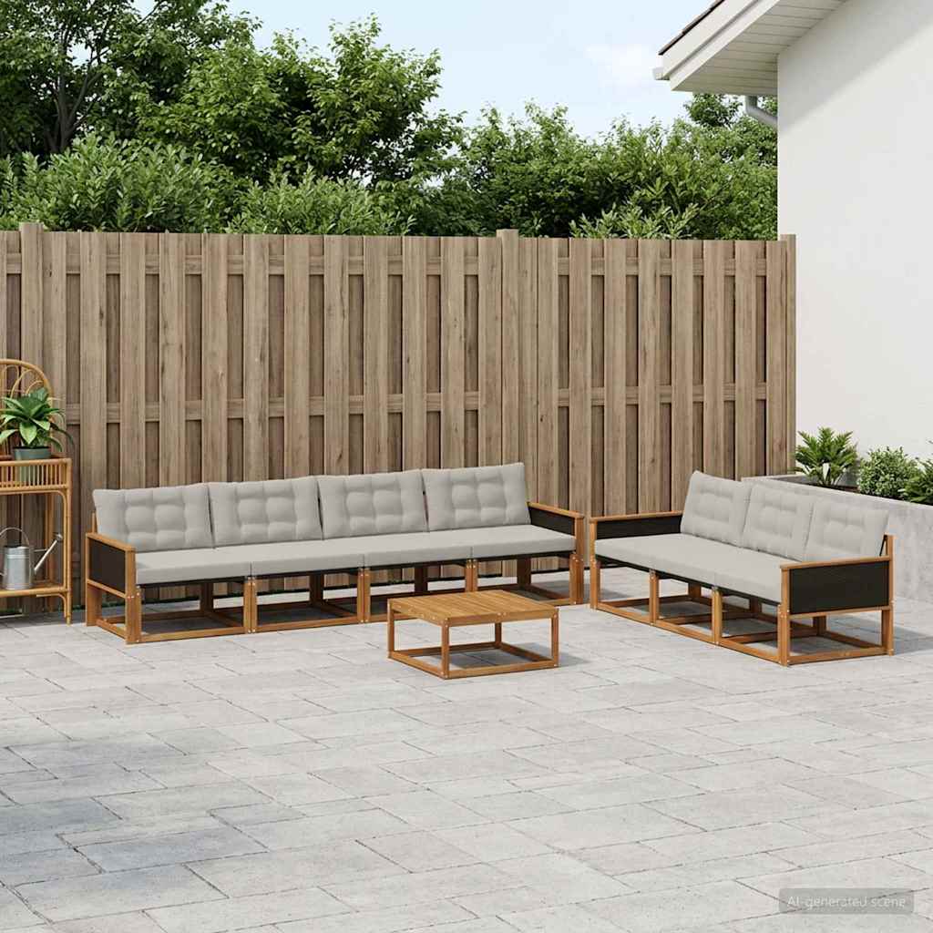 Outdoor-Sofagarnitur mit Kissen 8 pcs Natürlich und Hellgrau