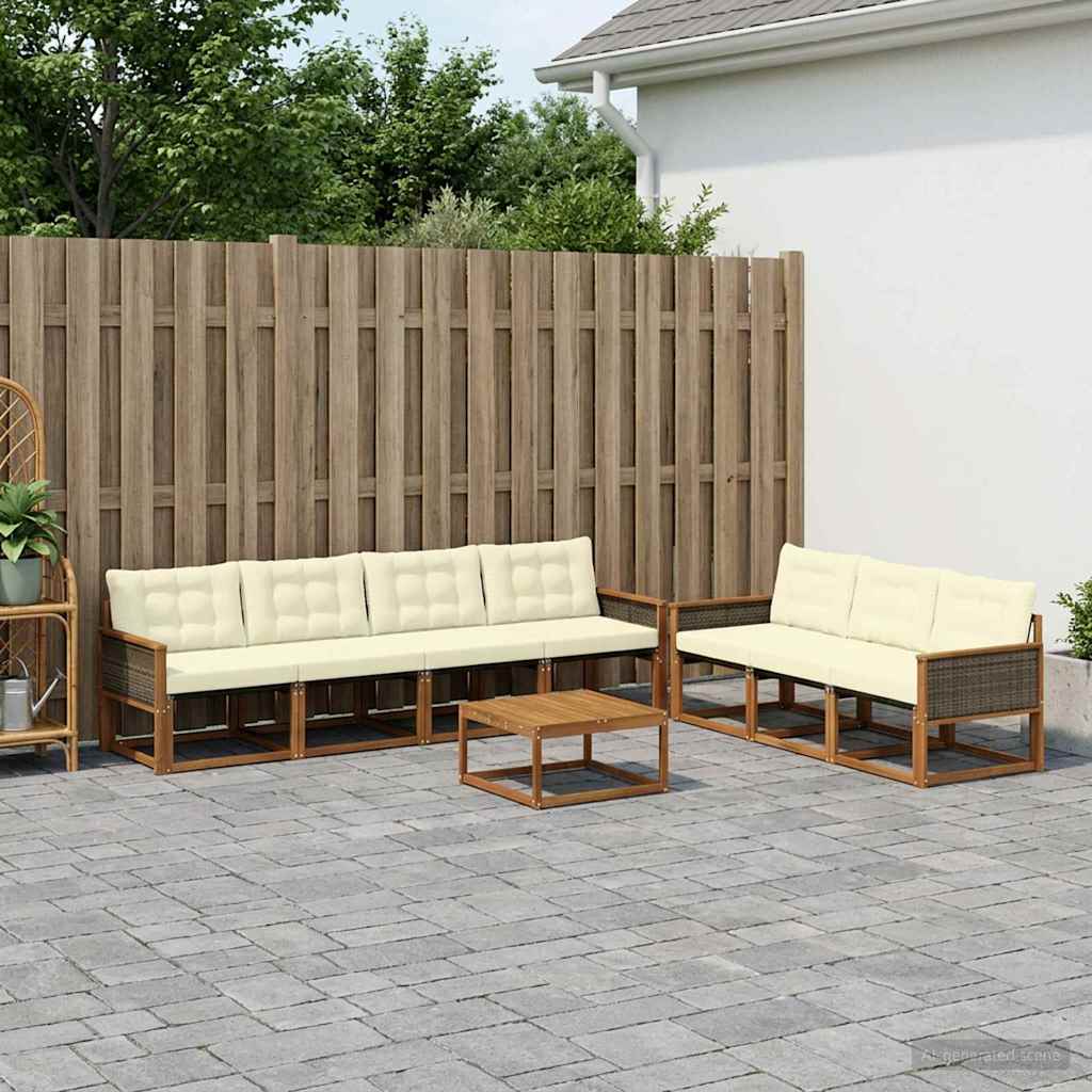 Outdoor-Sofagarnitur mit Kissen 8 pcs Natur und Creme