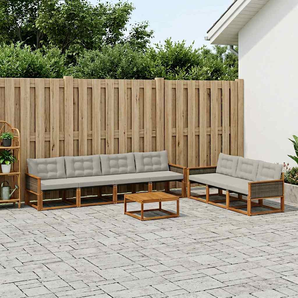 Outdoor-Sofagarnitur mit Kissen 8 pcs Natürlich und Hellgrau