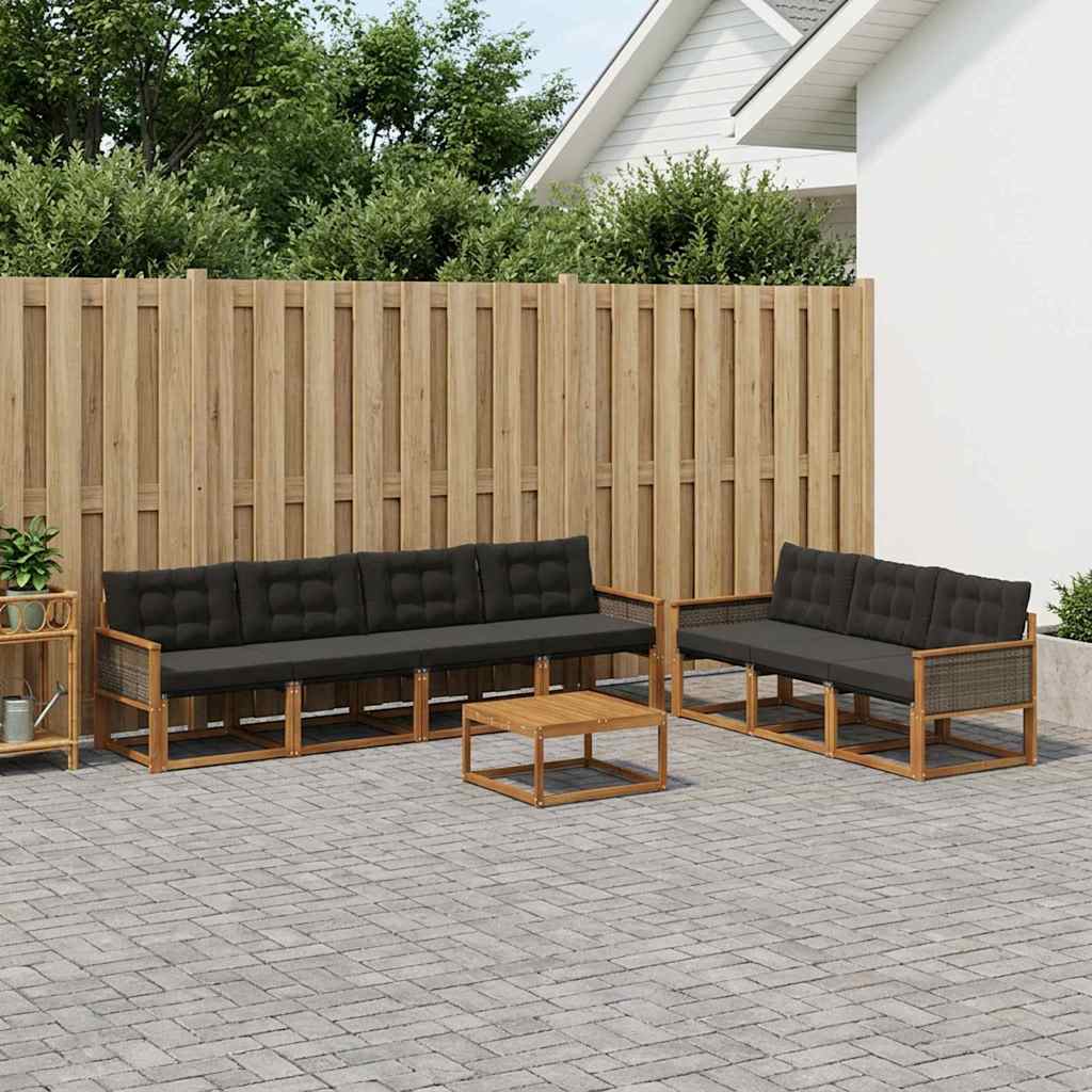Outdoor-Sofagarnitur mit Kissen 8 pcs Natürlich und Schwarz