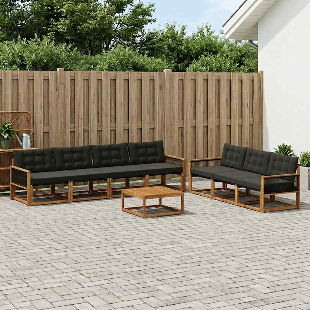 Outdoor-Sofagarnitur mit Kissen 8 pcs Natürlich und Schwarz