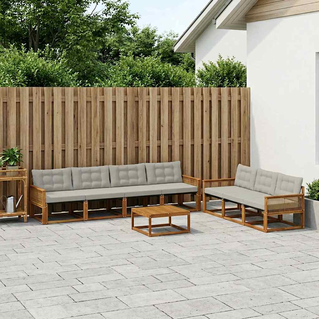 Outdoor-Sofagarnitur mit Kissen 8 pcs Natürlich und Hellgrau