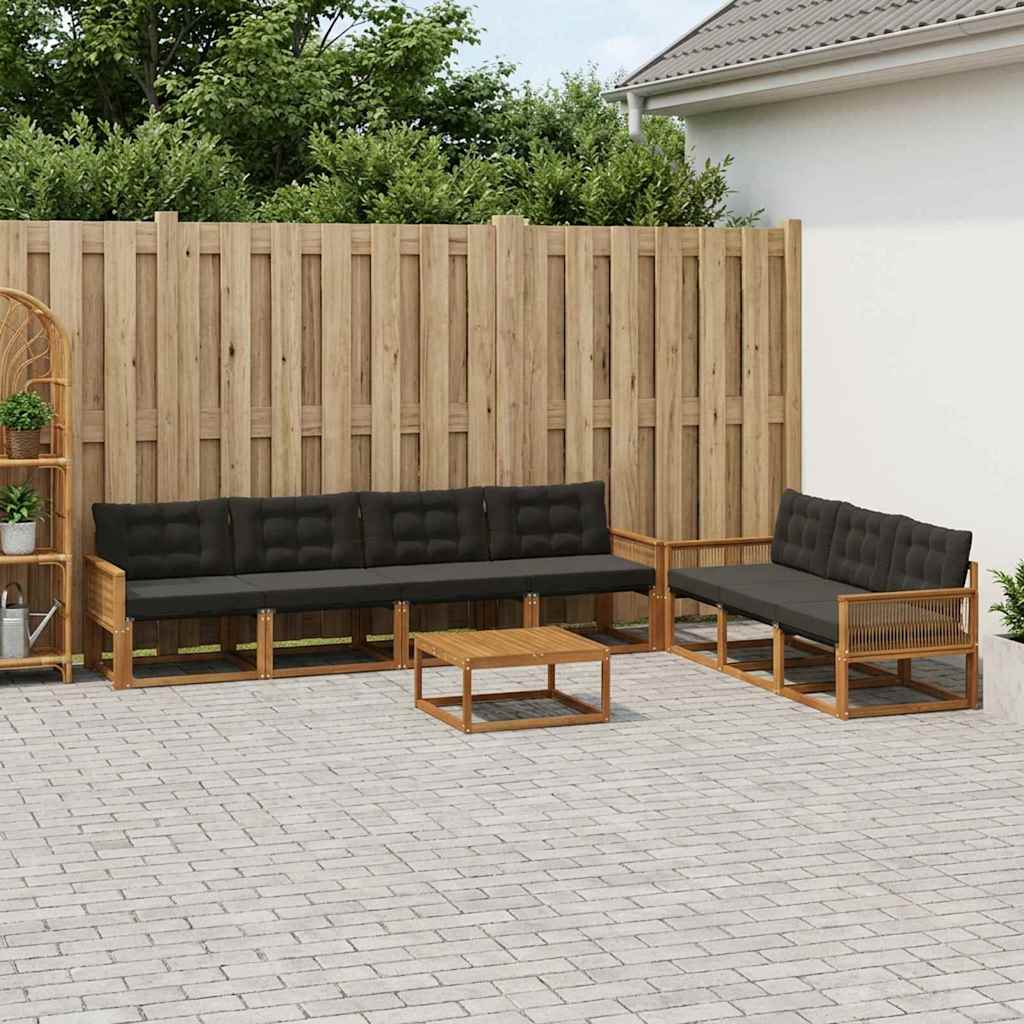 Outdoor-Sofagarnitur mit Kissen 8 pcs Natürlich und Schwarz