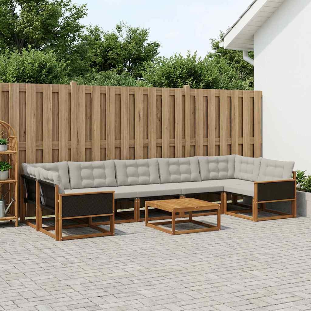 Outdoor-Sofagarnitur mit Kissen 8 pcs Natürlich und Hellgrau
