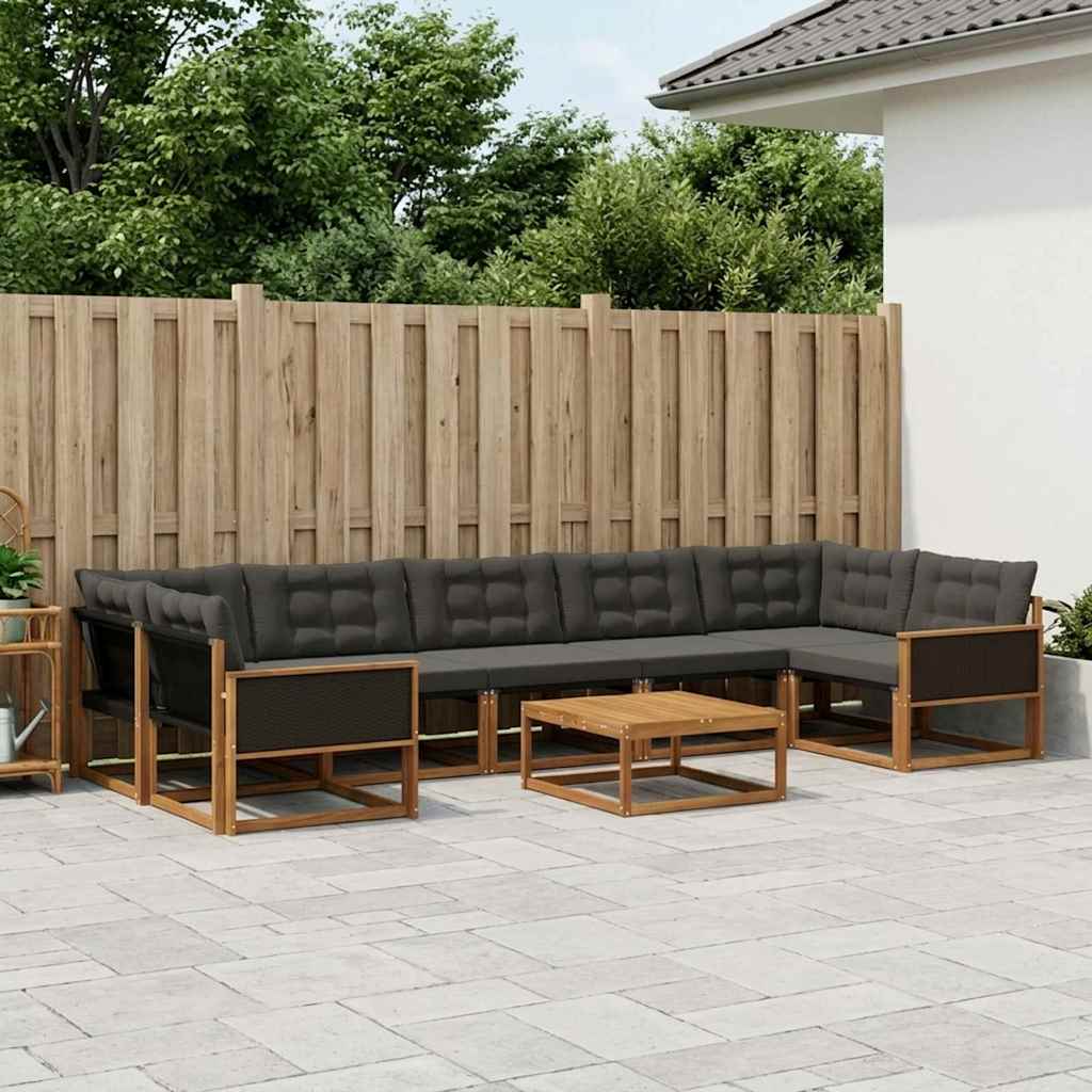 Outdoor-Sofagarnitur mit Kissen 8 pcs Natürlich und Schwarz