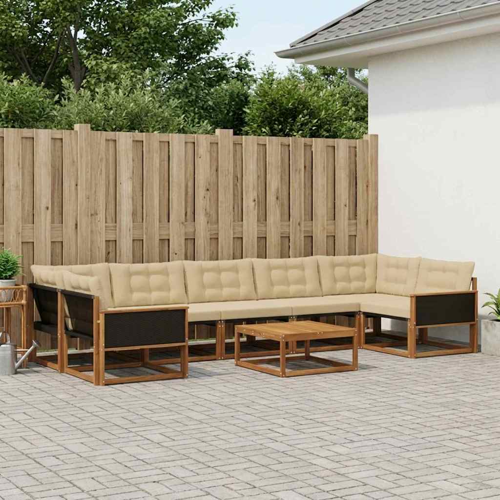 Outdoor-Sofagarnitur mit Kissen 8 pcs Natur und Beige