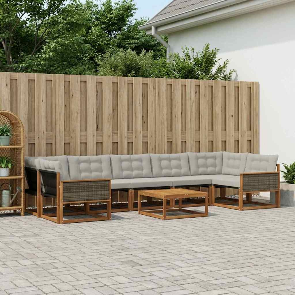 Outdoor-Sofagarnitur mit Kissen 8 pcs Natürlich und Hellgrau