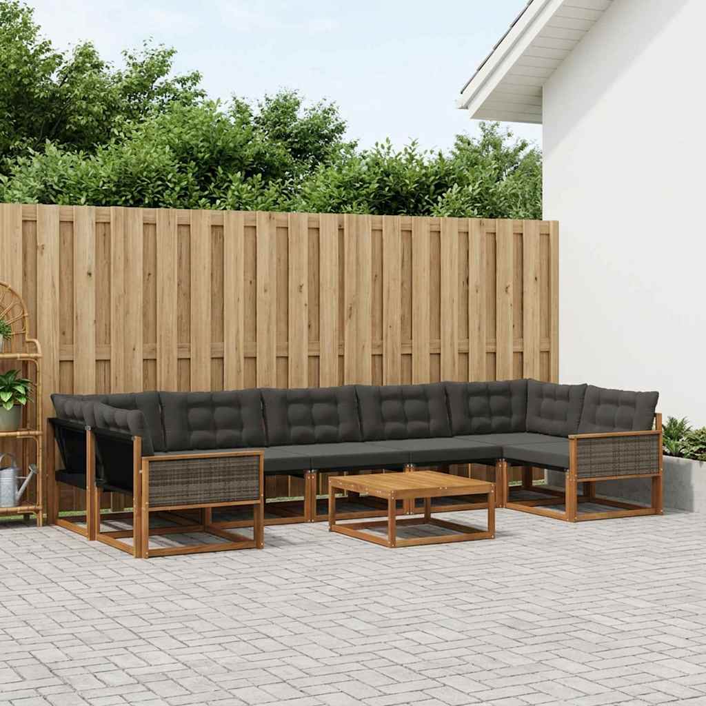 Outdoor-Sofagarnitur mit Kissen 8 pcs Natürlich und Schwarz