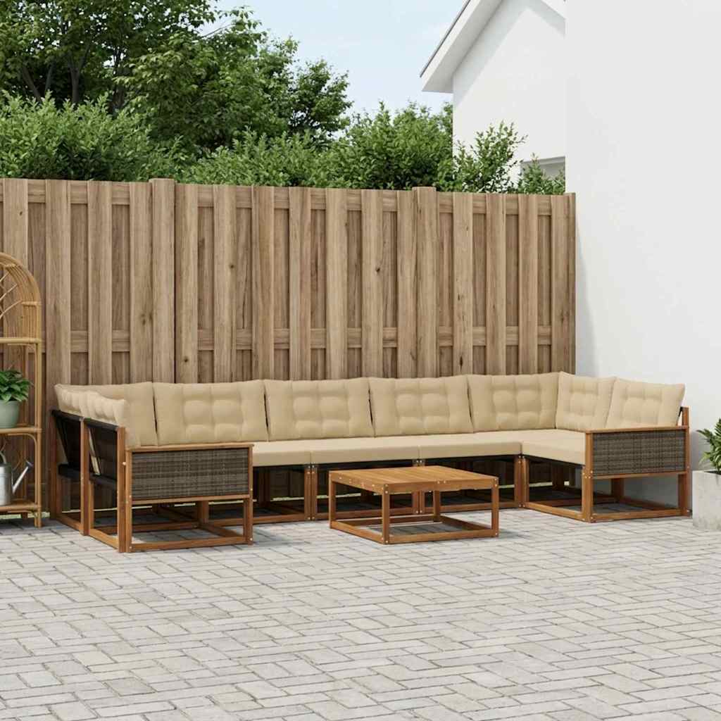 Outdoor-Sofagarnitur mit Kissen 8 pcs Natur und Beige