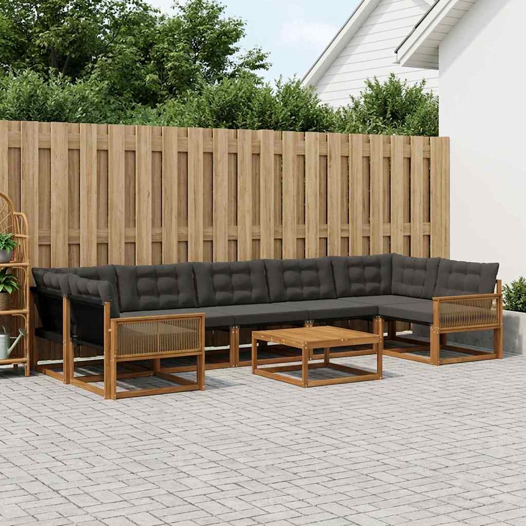 Outdoor-Sofagarnitur mit Kissen 8 pcs Natürlich und Schwarz