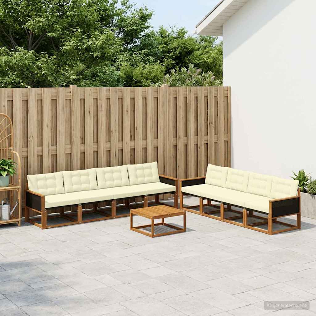 Outdoor-Sofagarnitur mit Kissen 9 pcs Natur und Creme