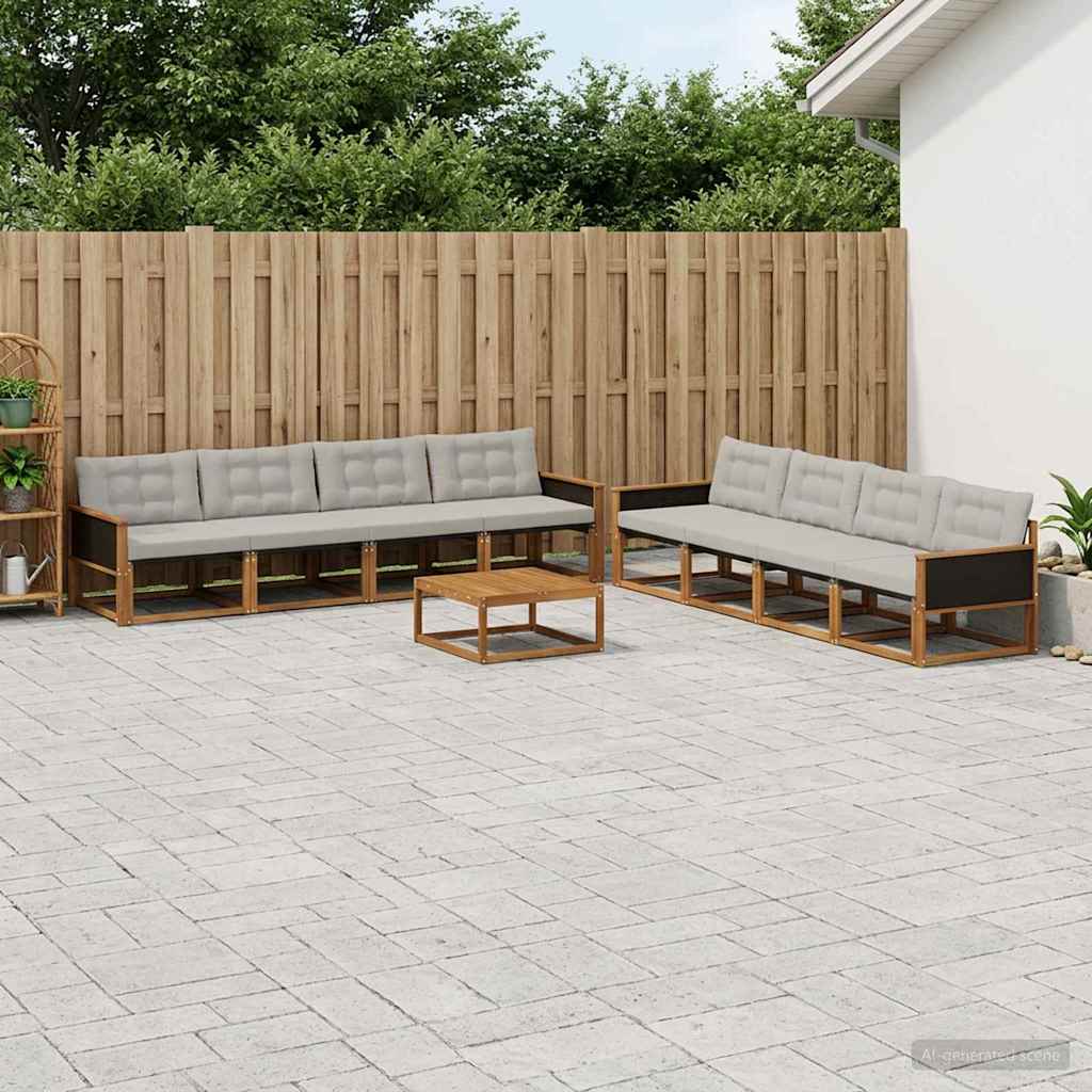 Outdoor-Sofagarnitur mit Kissen 9 pcs Natürlich und Hellgrau